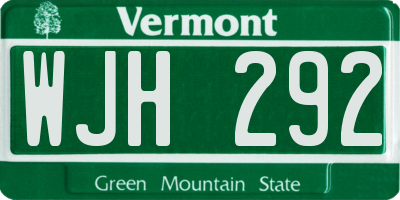 VT license plate WJH292