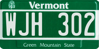 VT license plate WJH302