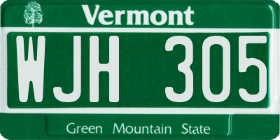 VT license plate WJH305