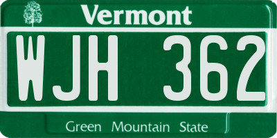 VT license plate WJH362