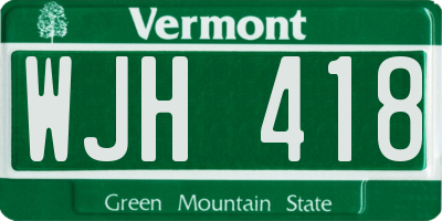 VT license plate WJH418
