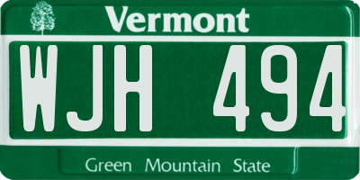 VT license plate WJH494