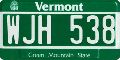 VT license plate WJH538
