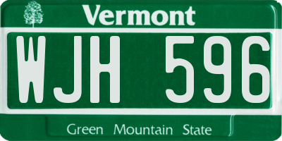 VT license plate WJH596