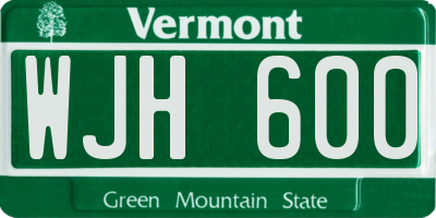 VT license plate WJH600