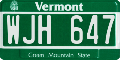 VT license plate WJH647