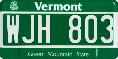 VT license plate WJH803