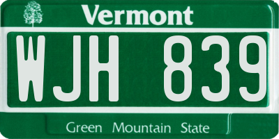 VT license plate WJH839
