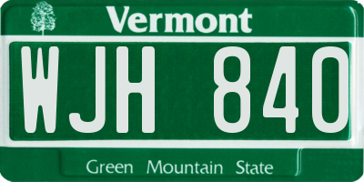 VT license plate WJH840