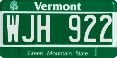 VT license plate WJH922