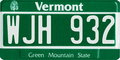 VT license plate WJH932