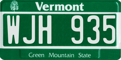 VT license plate WJH935