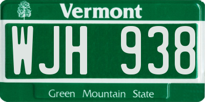 VT license plate WJH938