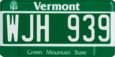 VT license plate WJH939