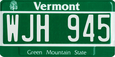 VT license plate WJH945