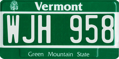VT license plate WJH958