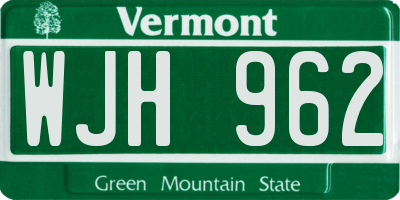 VT license plate WJH962