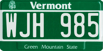 VT license plate WJH985