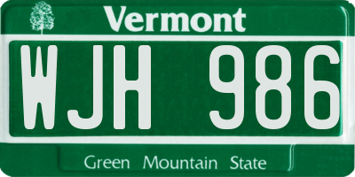 VT license plate WJH986