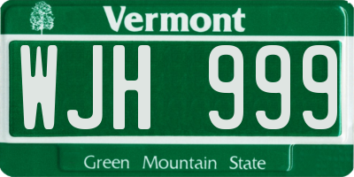VT license plate WJH999
