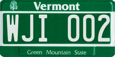 VT license plate WJI002