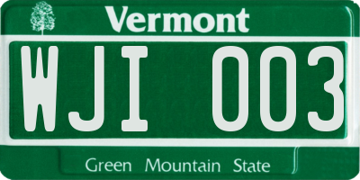 VT license plate WJI003