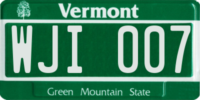 VT license plate WJI007