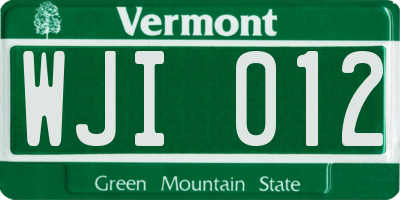 VT license plate WJI012