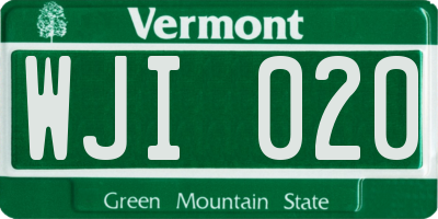 VT license plate WJI020