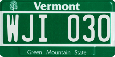 VT license plate WJI030