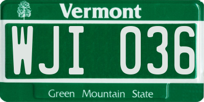 VT license plate WJI036
