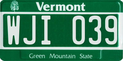 VT license plate WJI039