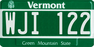 VT license plate WJI122