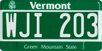 VT license plate WJI203