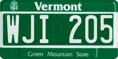 VT license plate WJI205