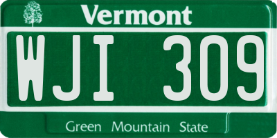 VT license plate WJI309