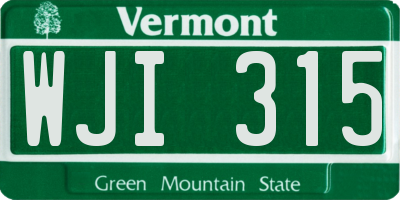 VT license plate WJI315