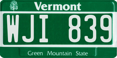 VT license plate WJI839