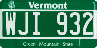 VT license plate WJI932