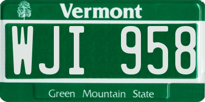 VT license plate WJI958
