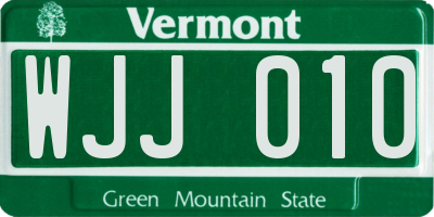 VT license plate WJJ010