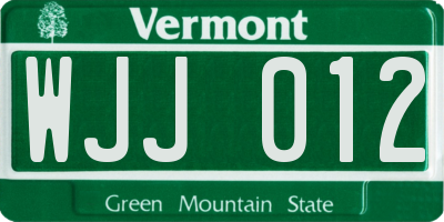 VT license plate WJJ012