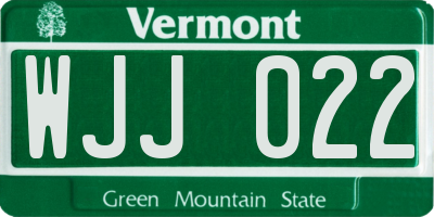 VT license plate WJJ022