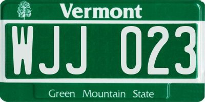 VT license plate WJJ023