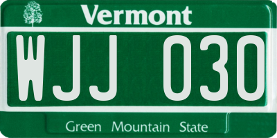 VT license plate WJJ030