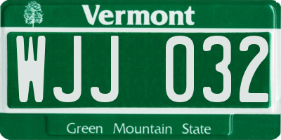 VT license plate WJJ032