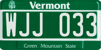 VT license plate WJJ033