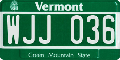 VT license plate WJJ036