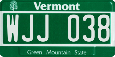 VT license plate WJJ038