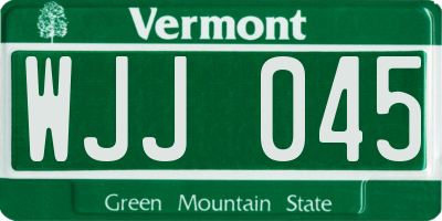 VT license plate WJJ045